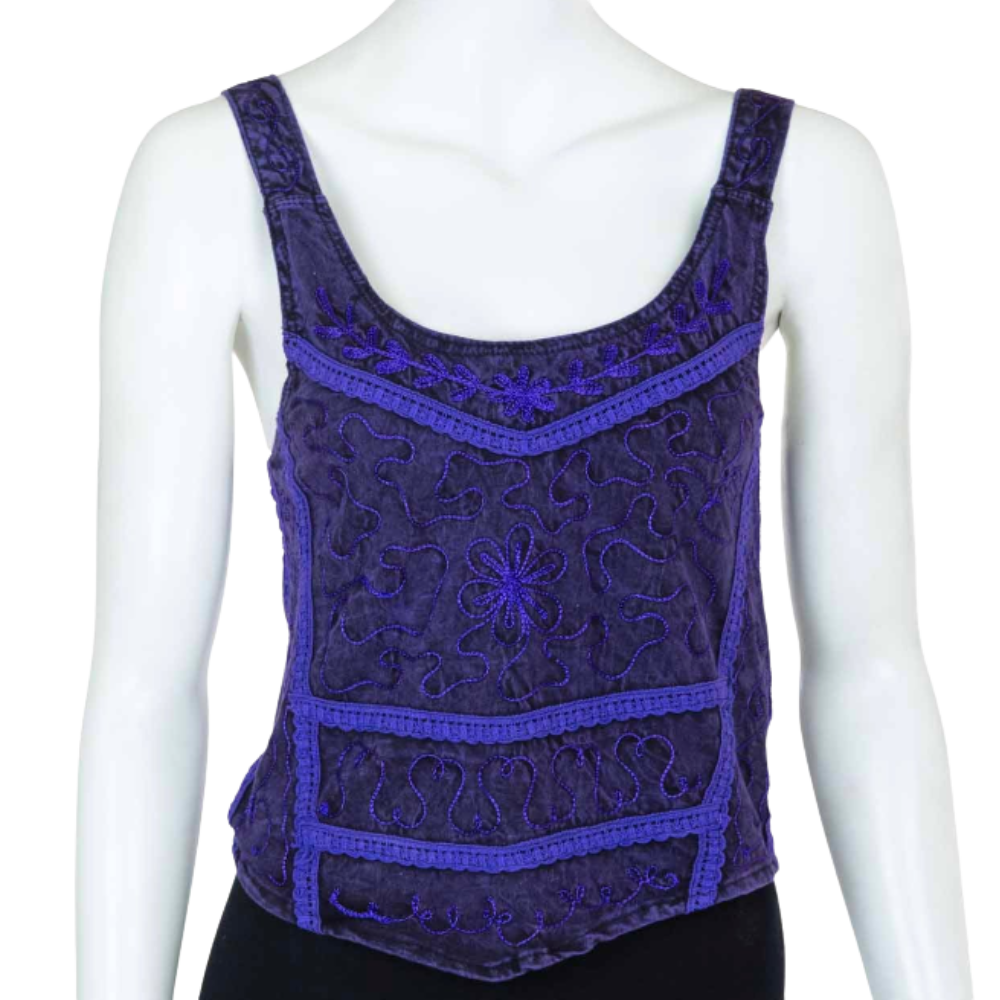 Aari Embroidered Tank Top Purple - ONE SIZE
