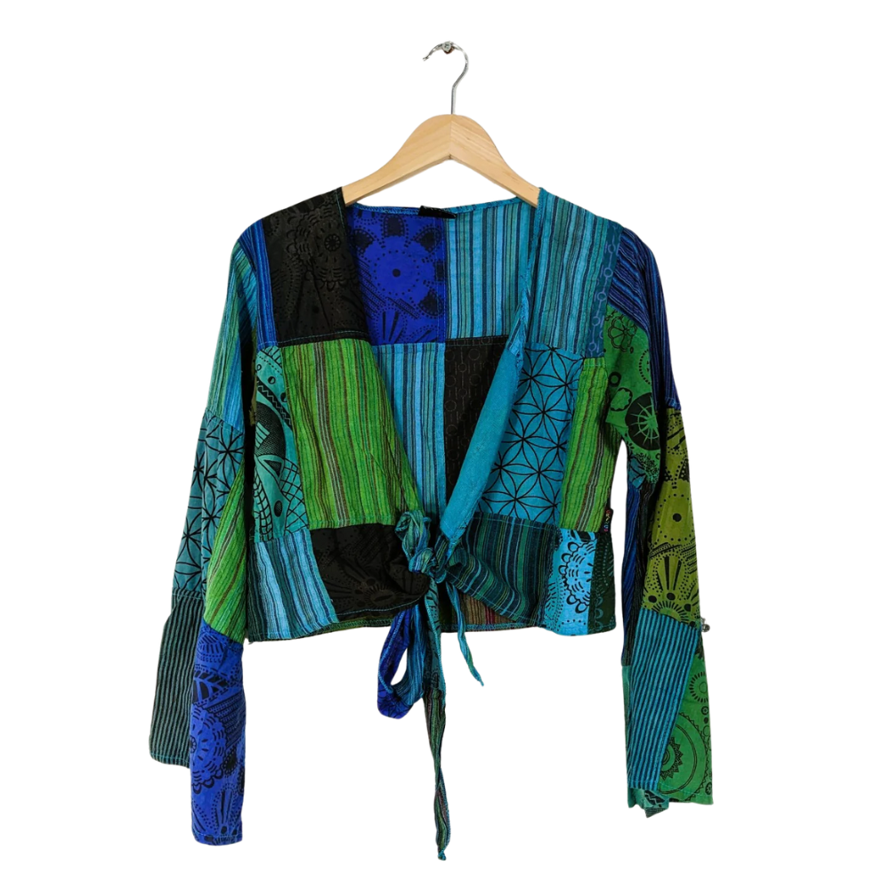 Long Sleeve Tie Top Blue - ONE SIZE