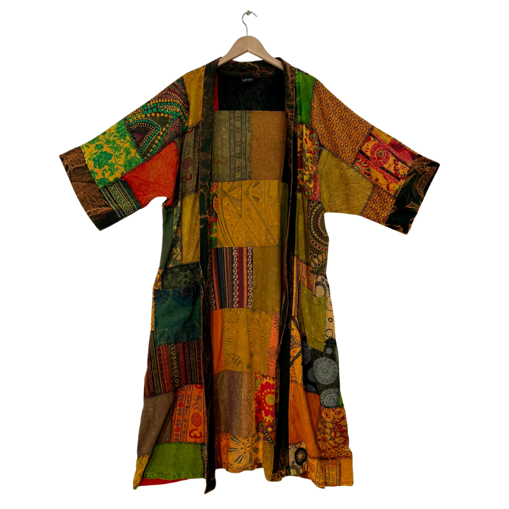 Mixed Patchwork Long Open Top Rust - ONE SIZE