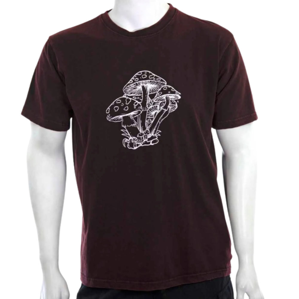 Mushroom T Shirt Maroon - LARGE