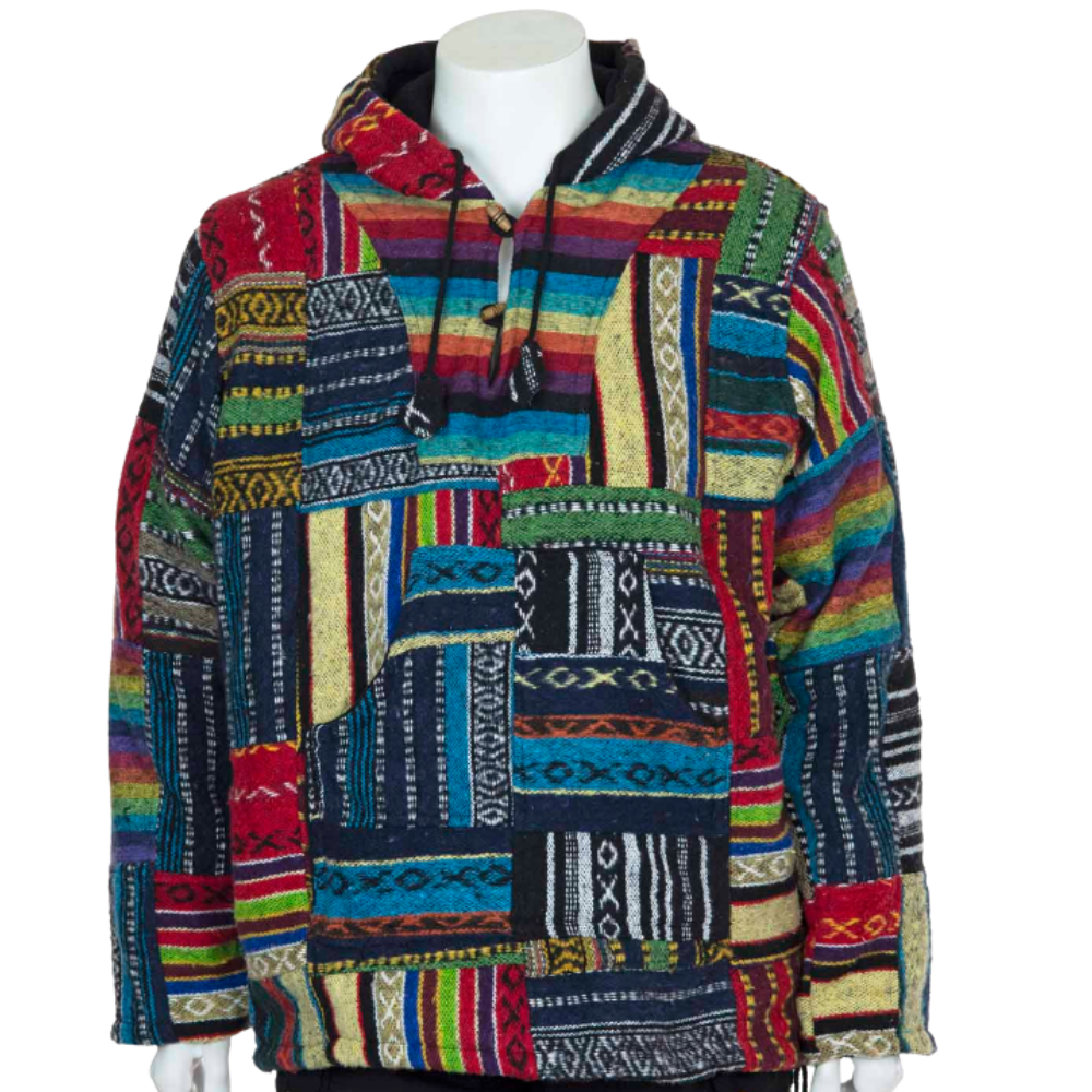 Patchwork Brushed Gheri Fleece Lined Hoodie - X LARGE - EastMoonSpirit 