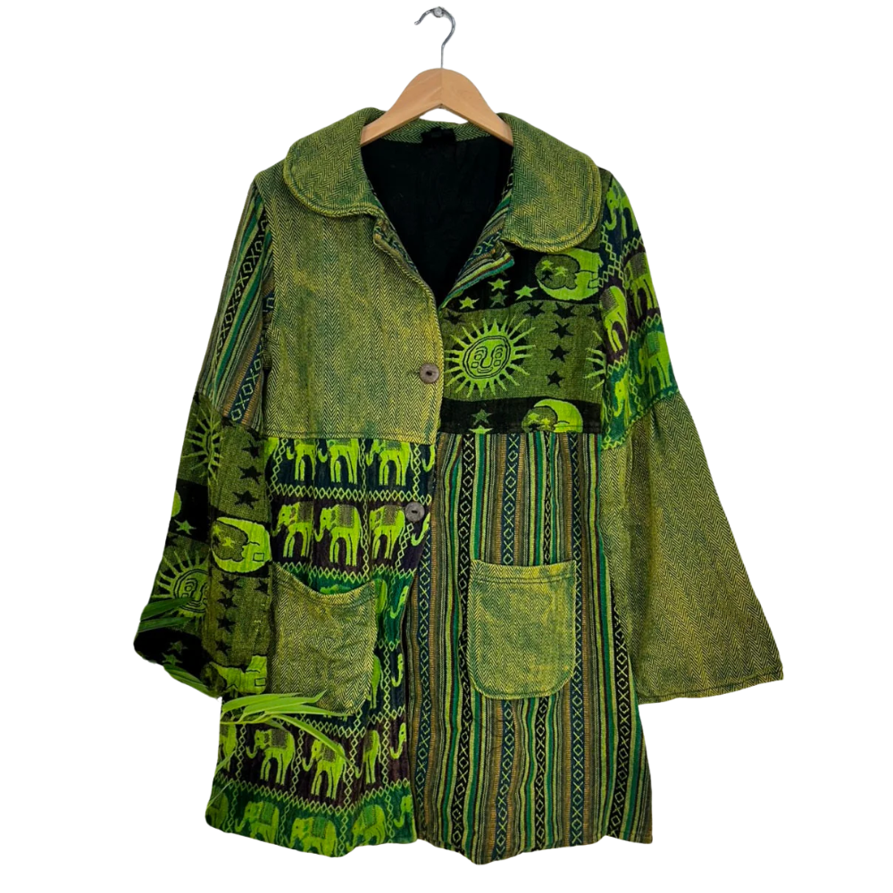 Patchwork Gheri Coat Green - X LARGE