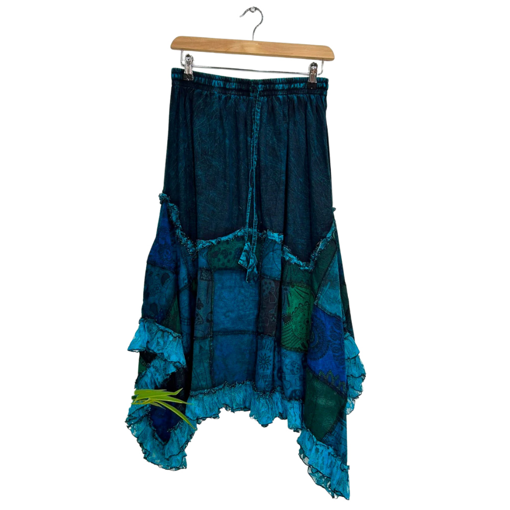 Patchwork Midi Skirt Blue - ONE SIZE - EastMoonSpirit 
