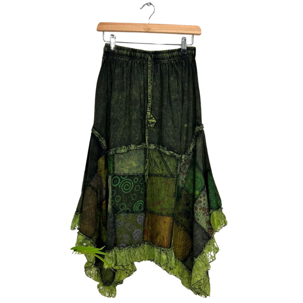 Patchwork Midi Skirt Green - ONE SIZE - EastMoonSpirit 
