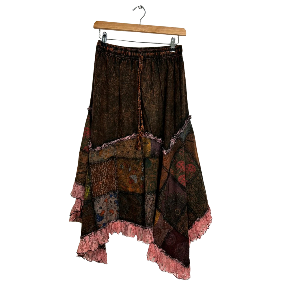 Patchwork Midi Skirt Rust - ONE SIZE - EastMoonSpirit 