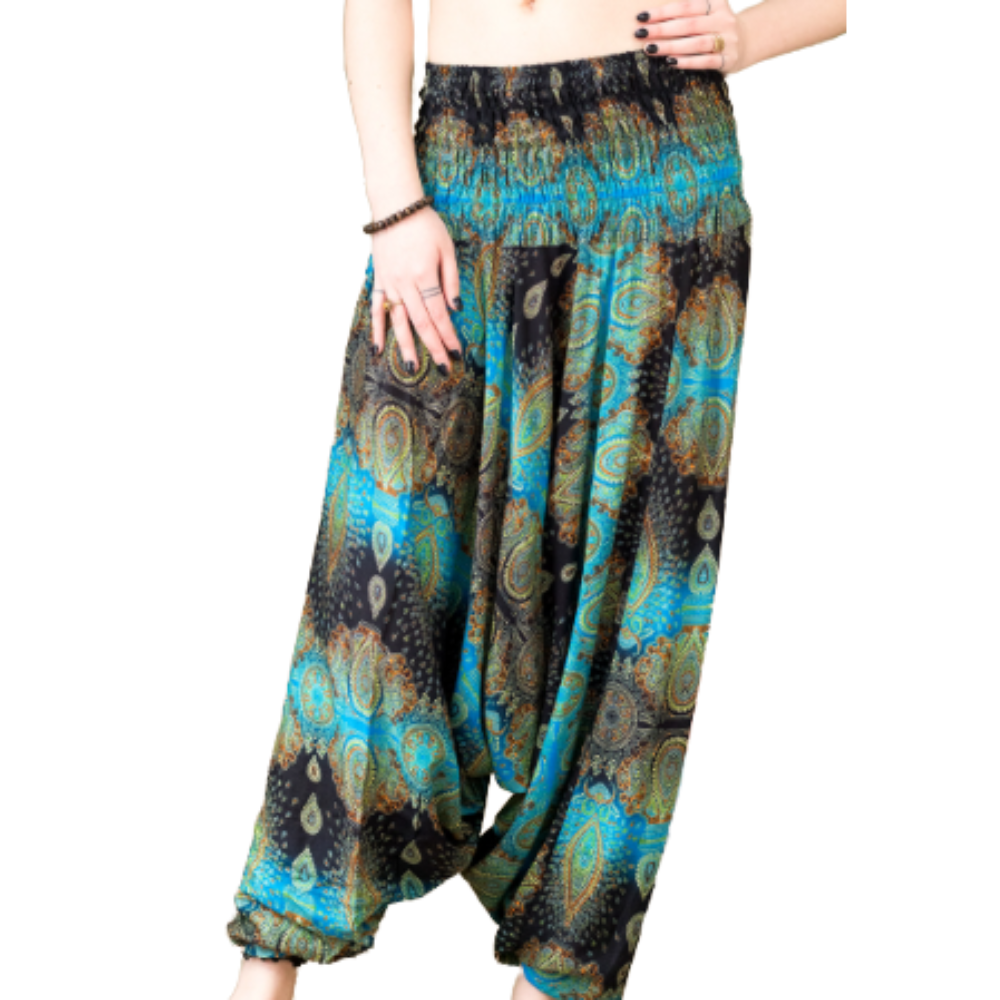 Peacock Paisley Trousers Green - FREE SIZE - EastMoonSpirit 