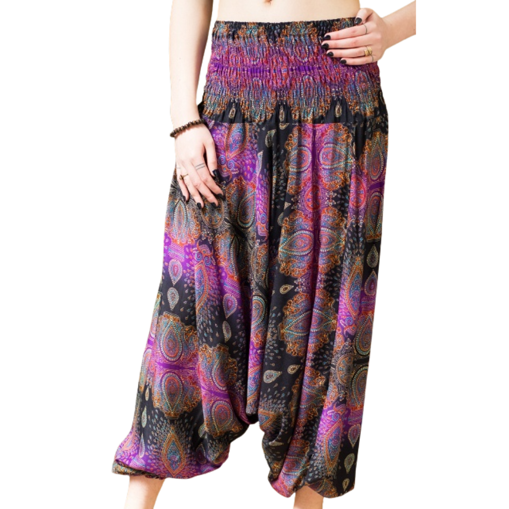 Peacock Paisley Trousers Purple - FREE SIZE - EastMoonSpirit 