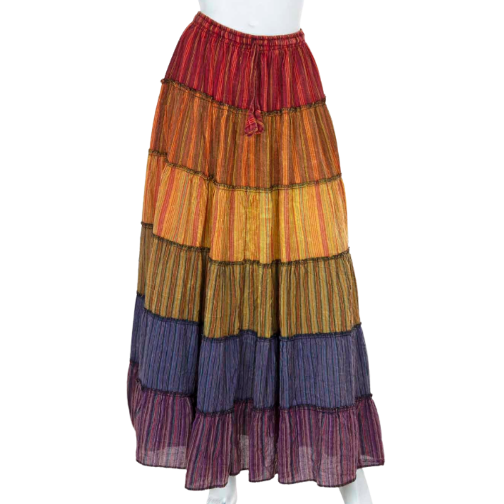 Rainbow Stripy Cotton Maxi Skirt - ONE SIZE