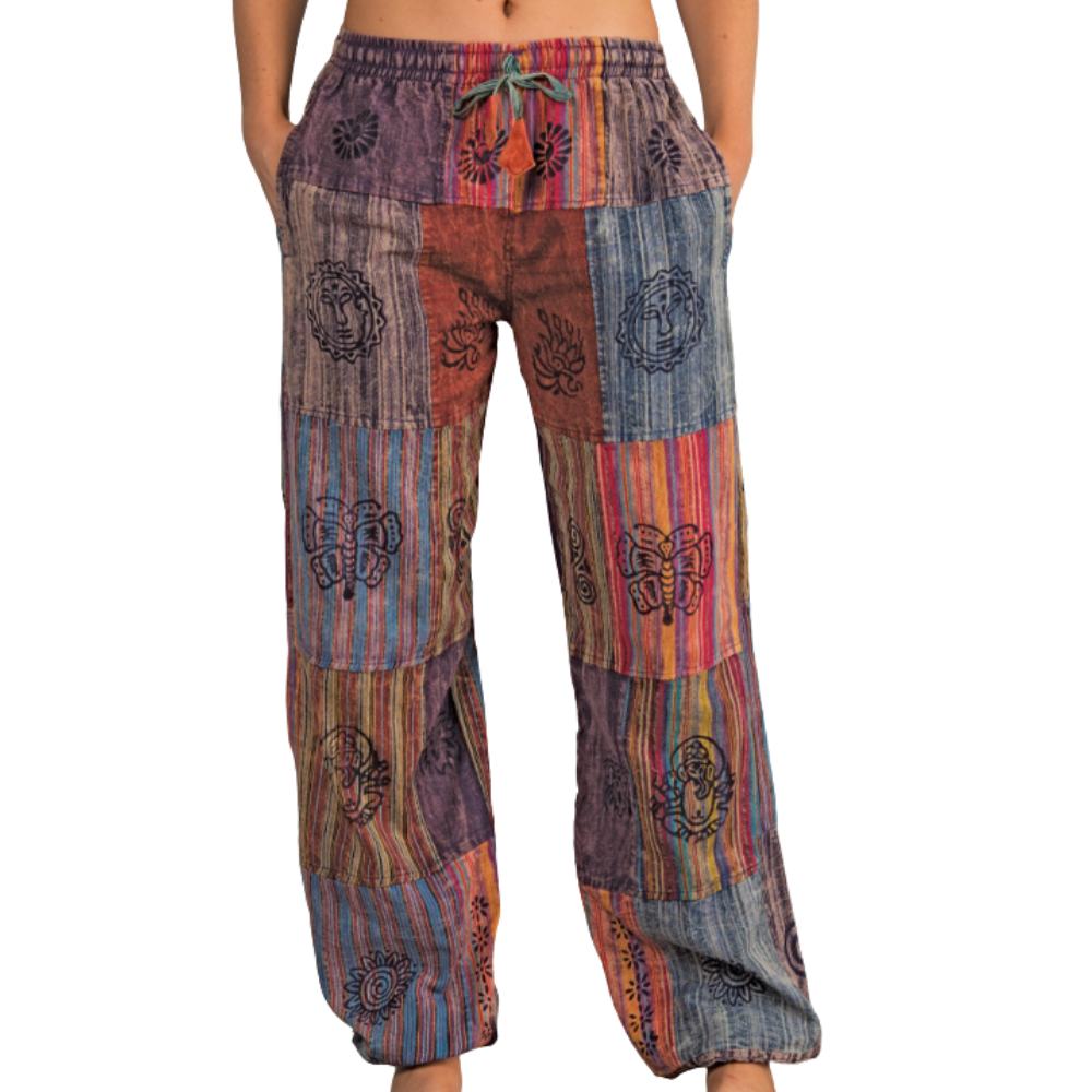 Stonewash Patchwork Harem Trousers - LARGE/X LARGE - EastMoonSpirit 