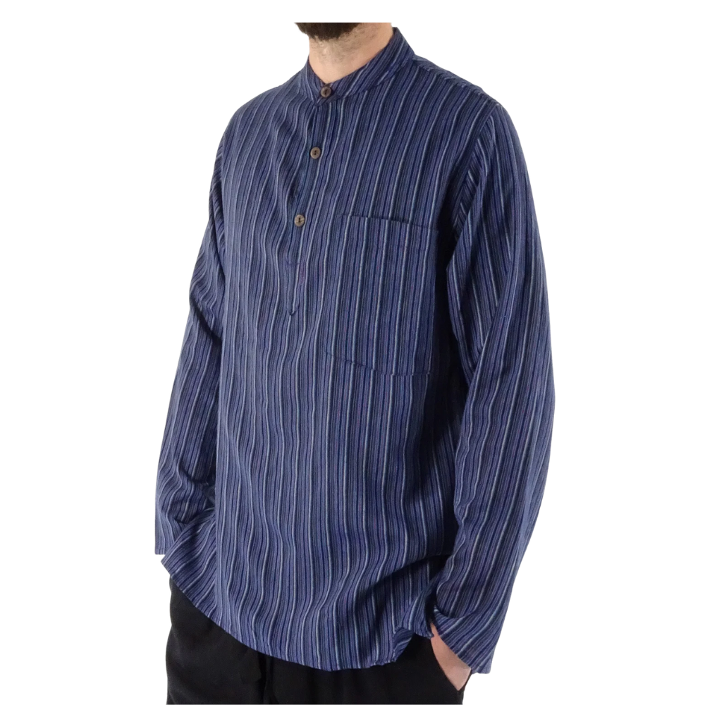 3 Button Cotton Shirt Navy - MEDIUM