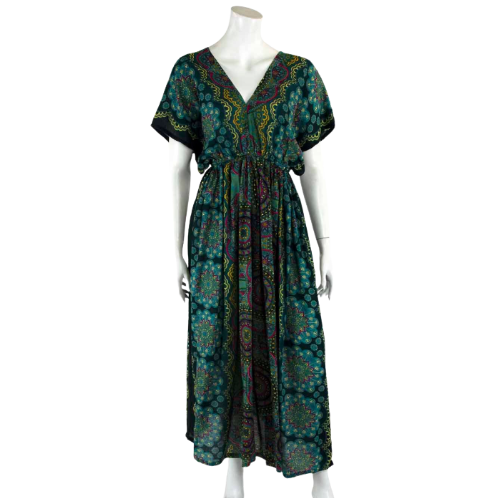 Thai Rose Maxi Dress Green - ONE SIZE