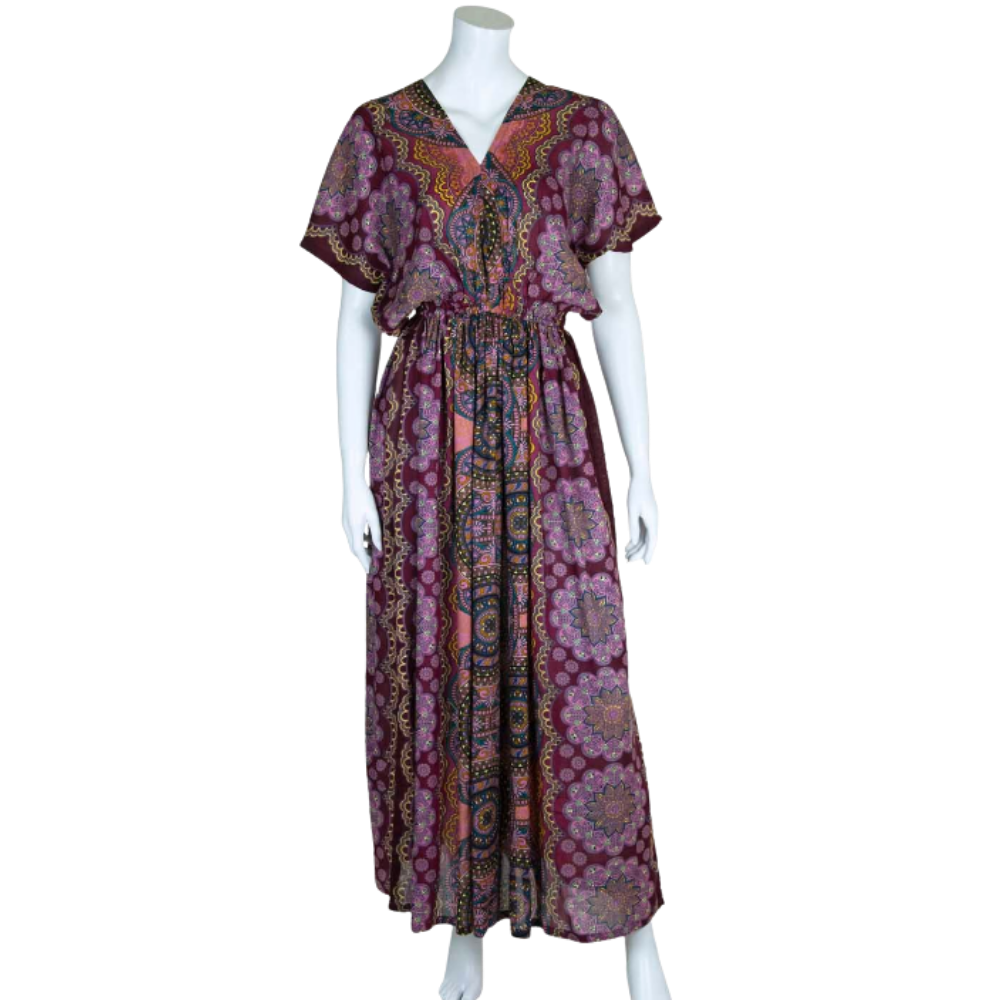 Thai Rose Maxi Dress Maroon - ONE SIZE