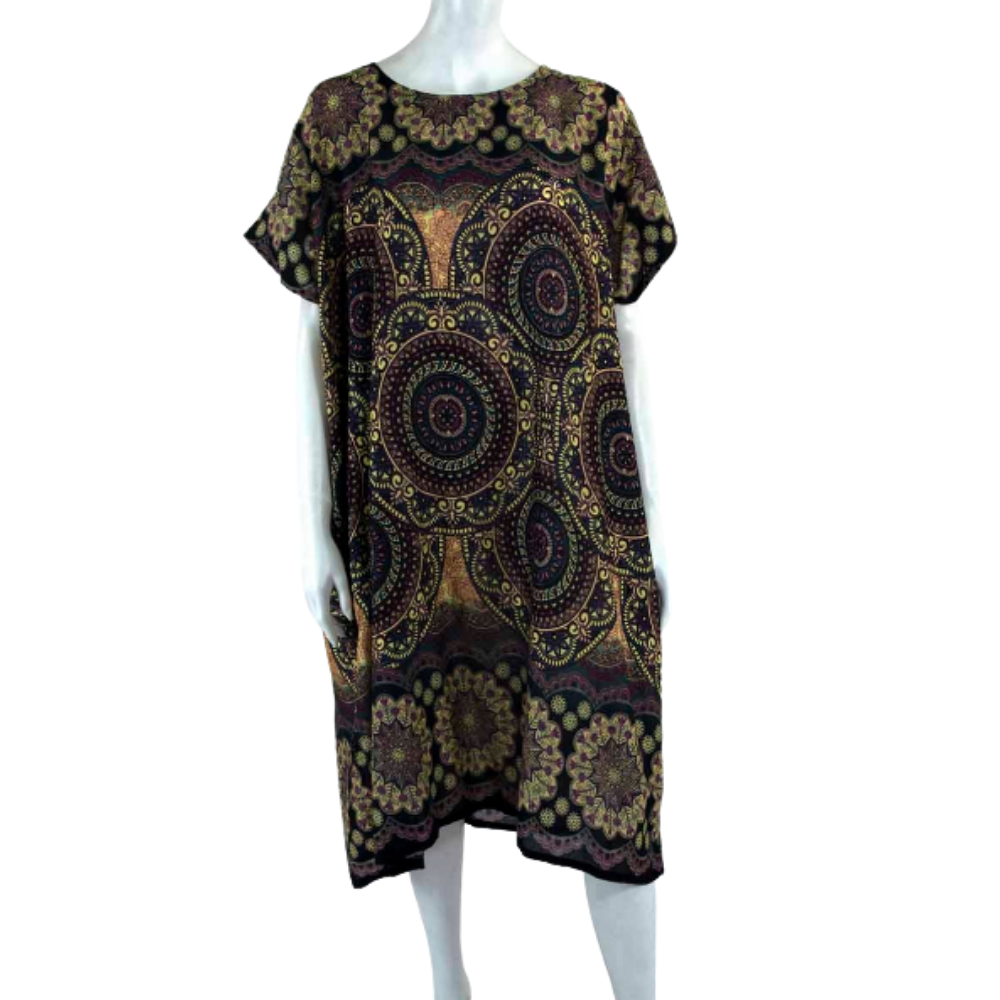 Thai Rose Shift Dress Black - ONE SIZE