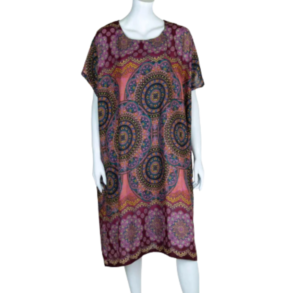 Thai Rose Shift Dress Maroon - ONE SIZE