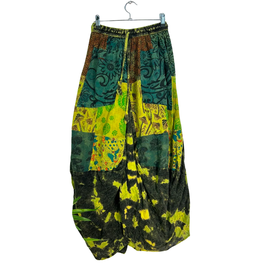 Tie Dye and Patch Long Skirt Green - ONE SIZE - EastMoonSpirit 