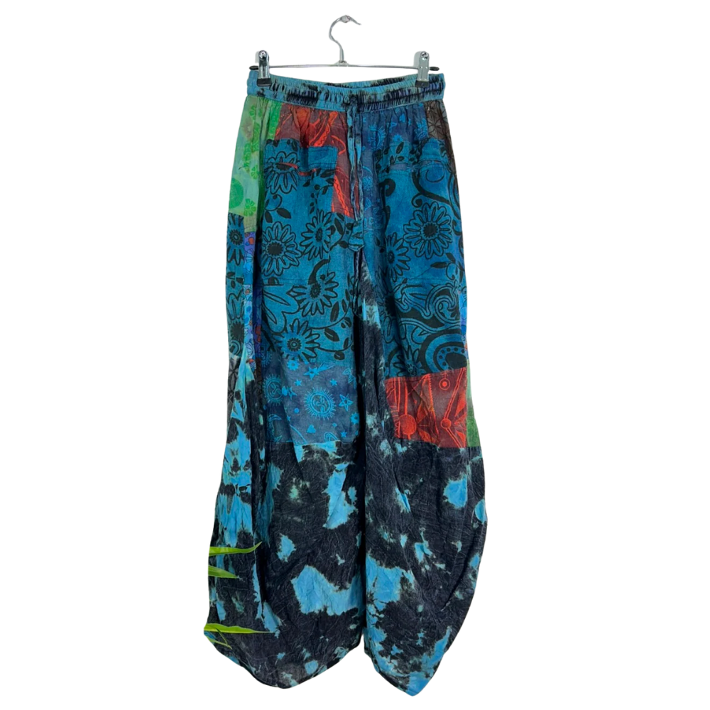Tie Dye and Patch Long Skirt Blue - ONE SIZE - EastMoonSpirit 