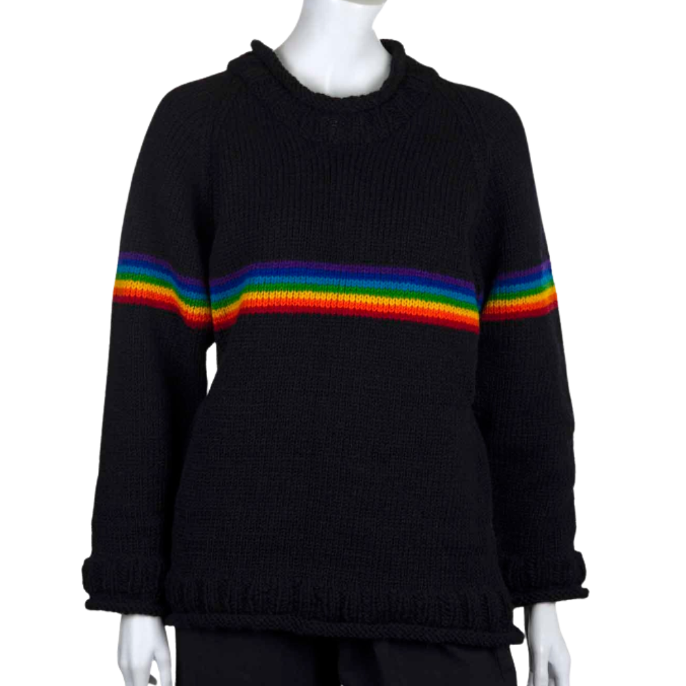 Black Rainbow Stripe Wool Jumper - X LARGE - EastMoonSpirit 