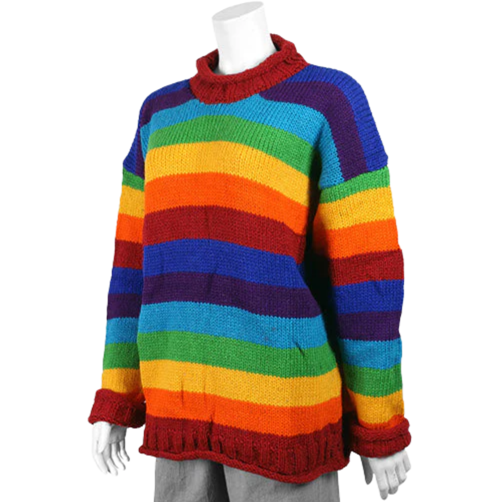 Rainbow Stripy Wool Jumper  - X LARGE - EastMoonSpirit 