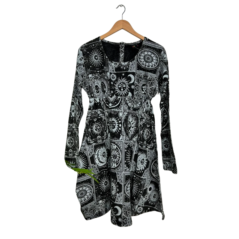 Celestial Print Long Sleeve Dress - X LARGE